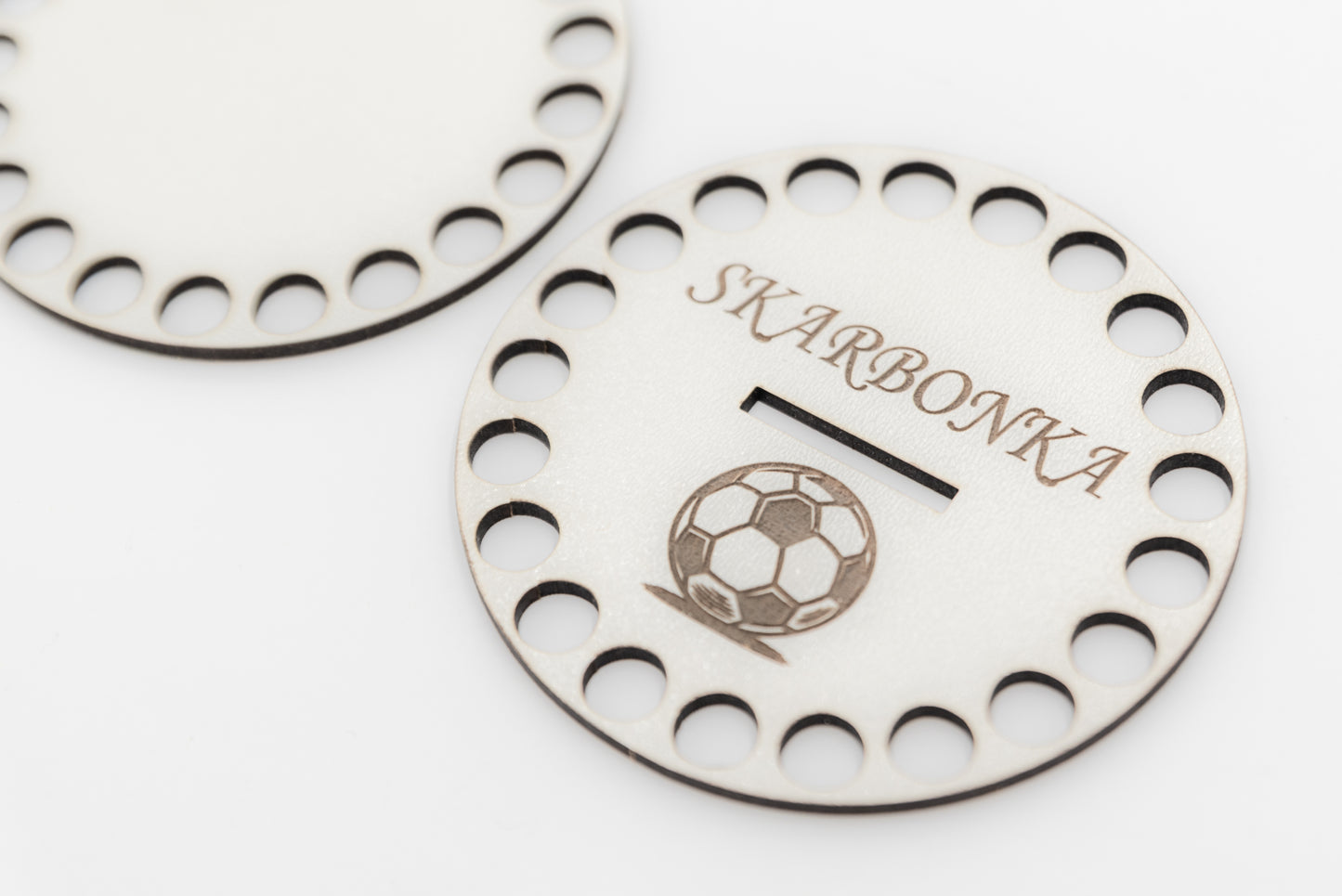 Baza pod szydełko – okrągła do skarbonki z motywem piłki | HDF 10 cm