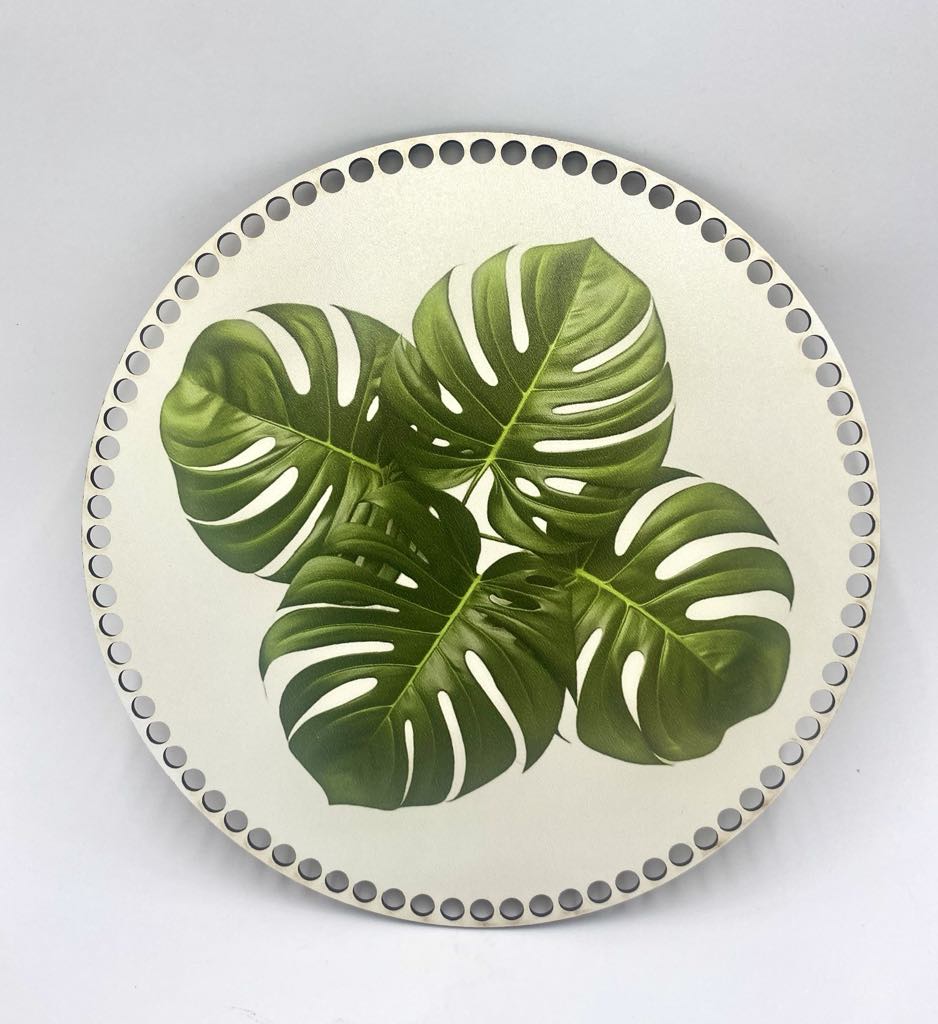 Okrągła baza HDF 30 cm z motywem liści monstery