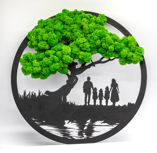 Drzewo z mchem - rodzina rodzice i trzy córki