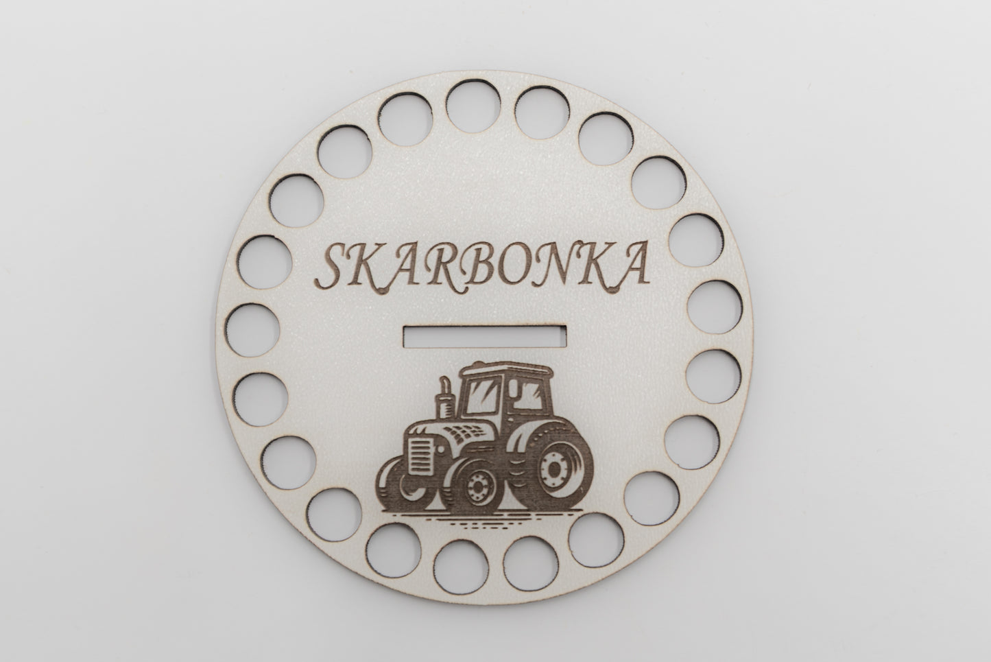 Baza pod szydełko – okrągła do skarbonki z traktorem | HDF 10 cm