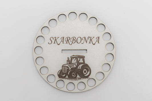 Baza pod szydełko – okrągła do skarbonki z traktorem | HDF 10 cm