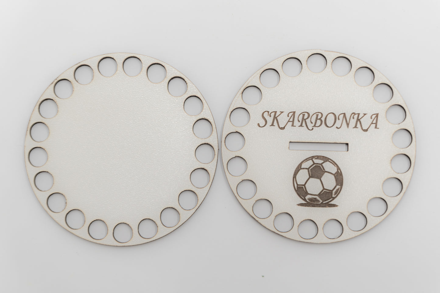 Baza pod szydełko – okrągła do skarbonki z motywem piłki | HDF 10 cm