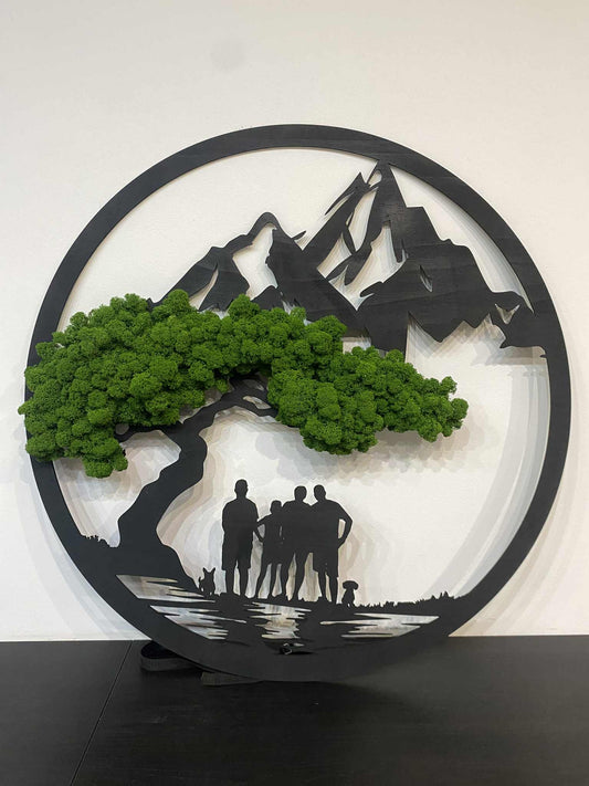 Obraz z mchem – Rodzina | 80 cm | Sklejka brzozowa