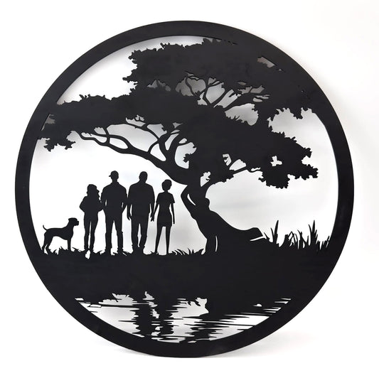 Baza pod mech - Rodzina z psem pod drzewem