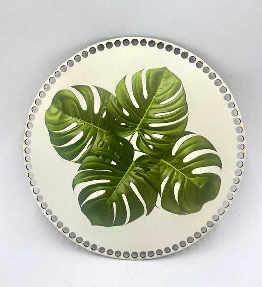 Okrągła baza HDF 30 cm z motywem liści monstery